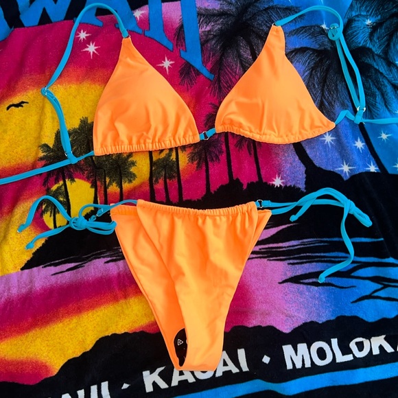 ZAFUL Electric Orange & Neon Blue String BIKINI Women’s Size 6 TOP & BOTTOM SWIM - Picture 9 of 9